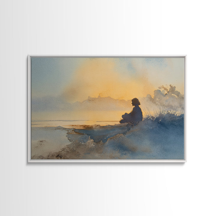 Soft Watercolor Aura Around Seated Figure Canvas Print, Yoga Studio Art, Custom Wall Art, Yoga Studio Decor, Fine Art, Balance, YSA-3x2-3