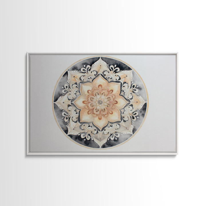 Mandala in Soft Earth Tones Canvas Print, Yoga Studio Art, Black and White Art, Yoga Studio Decor, Oil Painting, Balance, YSA-3x2-61