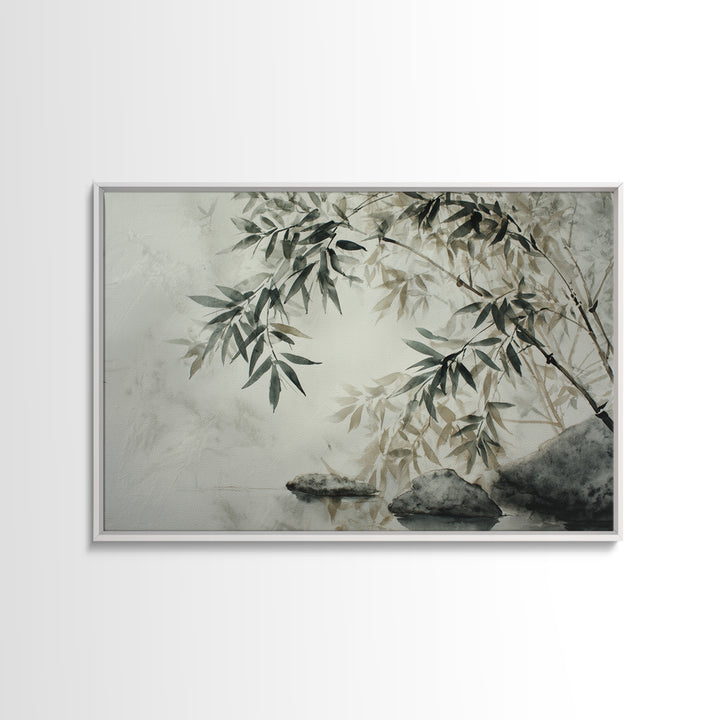 Bamboo and Mist Ink Wash Composition Canvas Print, Yoga Studio Art, Metal Wall Decor, Yoga Studio Decor, Fine Art, Balance, YSA-3x2-62