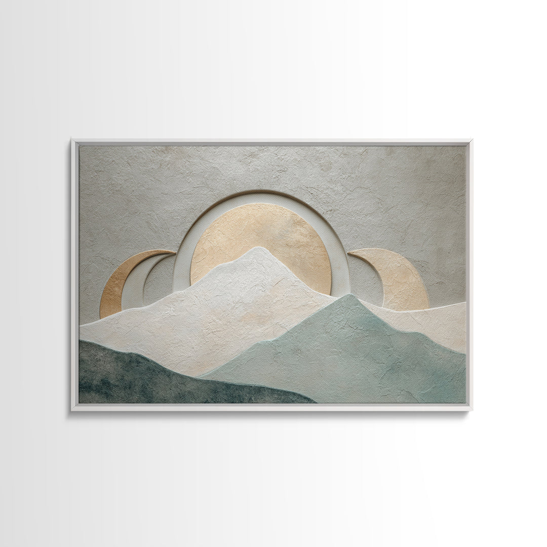 Moon Phase Arc Above Mountain Silhouette Framed Canvas Print, Yoga Studio Art, Feminine Wall Art, Yoga Studio Decor, Balance, YSA-3x2-81