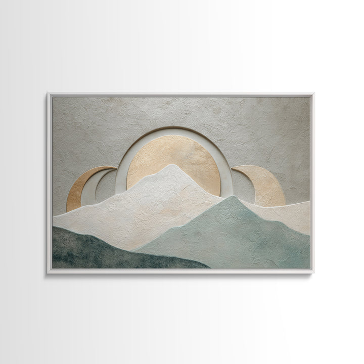 Moon Phase Arc Above Mountain Silhouette Framed Canvas Print, Yoga Studio Art, Feminine Wall Art, Yoga Studio Decor, Balance, YSA-3x2-81