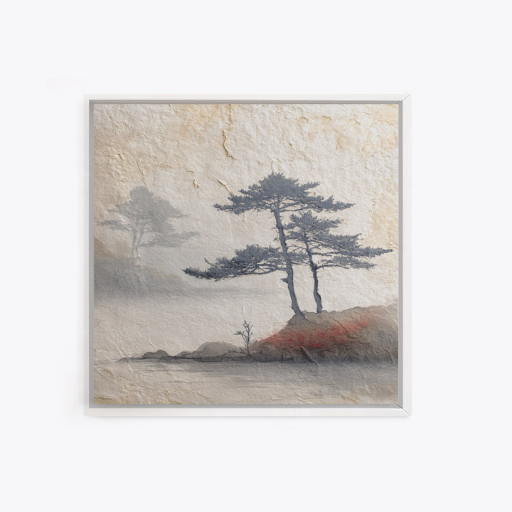 Soft Pine Silhouette Canvas Print, Zen Art, Boho Wall Decor, Living Room Decor, Oil Painting, Zen, Wabi Sabi Art, ZEN-1x1-15