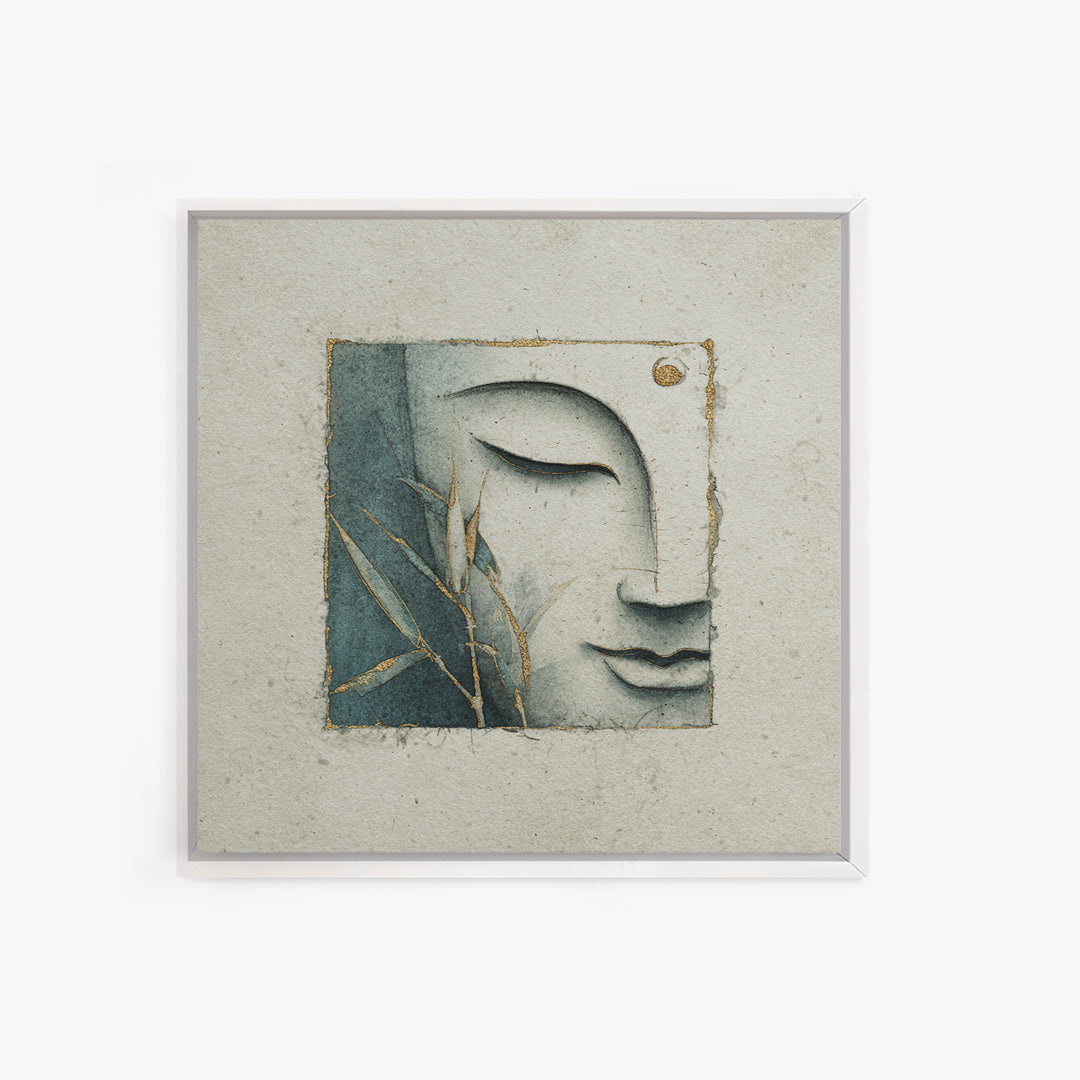 Calm Face with Closed Eyes and Simple Canvas Print, Zen Art, Japanese Decor, Living Room Decor, Fine Art, Zen, Luxury Decor, ZEN-1x1-22