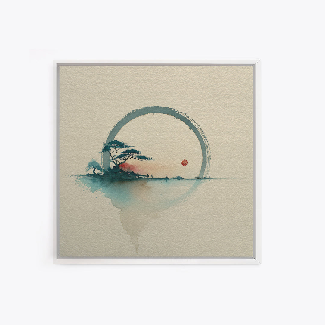 Single Black Ens Circle on Warm Paper Canvas Print, Zen Art, Art, Living Room Decor, Zen, Garden Art, Japanese Wall Art, ZEN-1x1-25