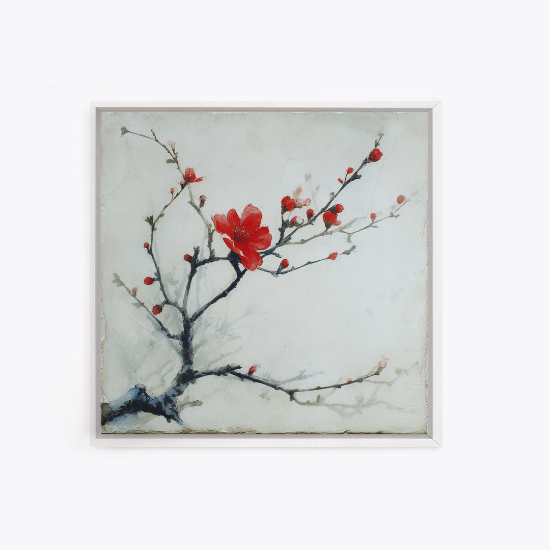 Black Branch with One Red Blossom Framed Canvas Print, Zen Art, Art Print, Living Room Decor, Fine Art, Zen, Boho Wall Decor, ZEN-1x1-33
