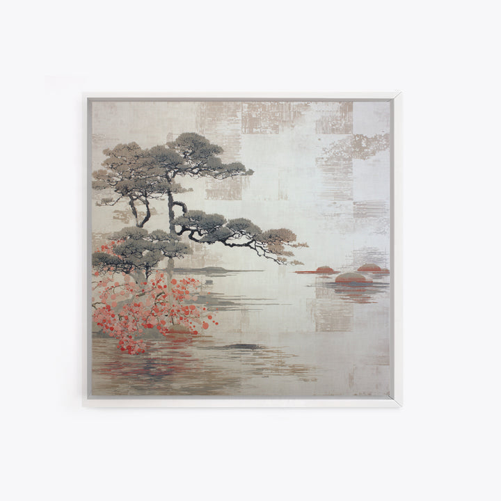 Soft Pine Silhouette Framed Canvas Print, Zen Art, Wabi Sabi Wall Art, Living Room Decor, Fine Art, Zen, Statement Artwork, ZEN-1x1-39