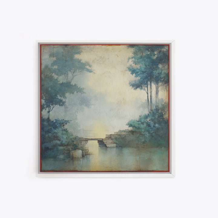 Japanese Garden Bridge Implied Through Shapes Framed Canvas Print, Zen Art, Statement Artwork, Living Room Decor, Fine Art, Zen, ZEN-1x1-62