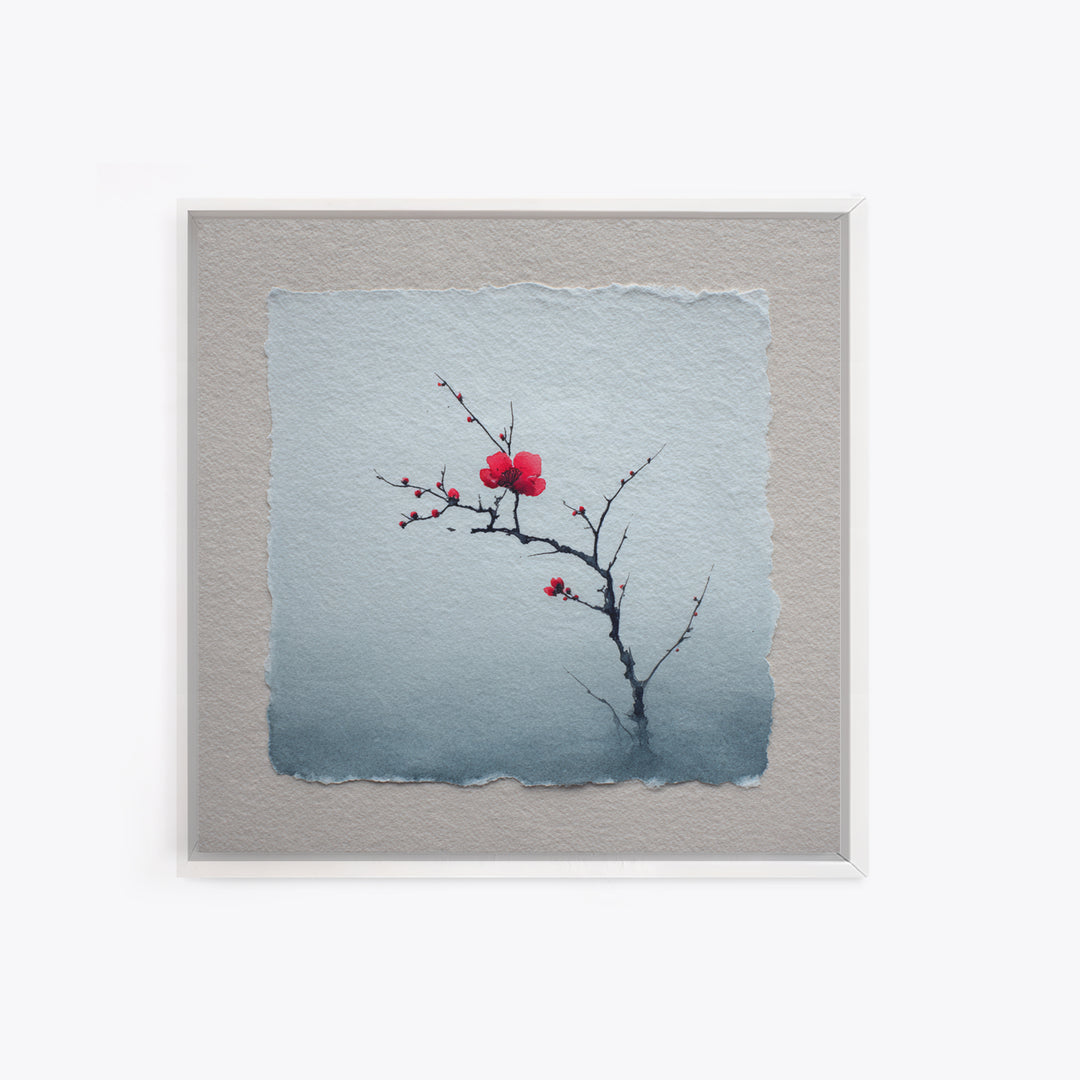 Black Branch with One Red Blossom Canvas Print, Zen Art, Abstract Art, Living Room Decor, Oil Painting, Zen, Wabi Sabi Wall Art, ZEN-1x1-81