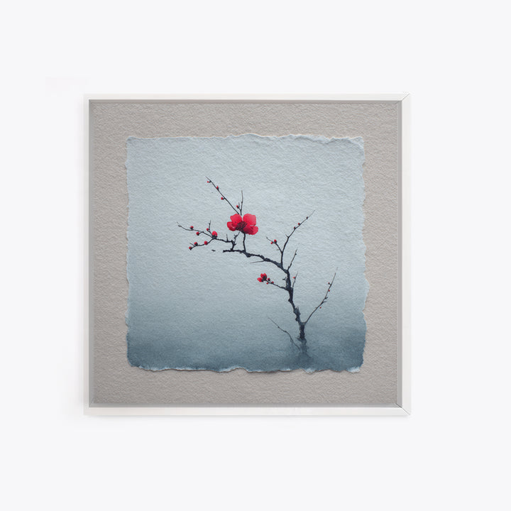 Black Branch with One Red Blossom Canvas Print, Zen Art, Abstract Art, Living Room Decor, Oil Painting, Zen, Wabi Sabi Wall Art, ZEN-1x1-81