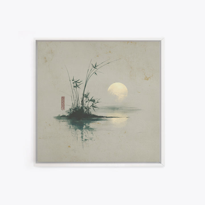 Moon Reflected in Quiet Pond Canvas Print, Zen Art, Textured Painting, Living Room Decor, Oil Painting, Zen, Abstract Art, ZEN-1x1-82