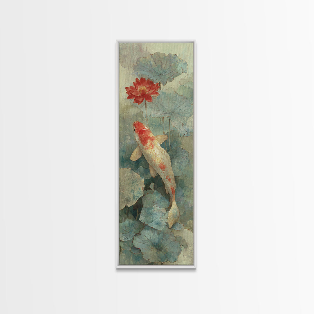 Koi Fish Beneath Floating Lotus Leaves Canvas Print, Zen Art, Abstract Art, Living Room Decor, Watercolor Art, Zen, ZEN-1x3-16