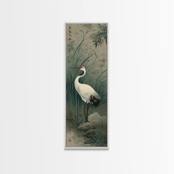 White Crane Standing Framed Canvas Print, Zen Art, Extra Large Wall Art, Living Room Decor, Fine Art, Zen, Boho Decor, ZEN-1x3-19