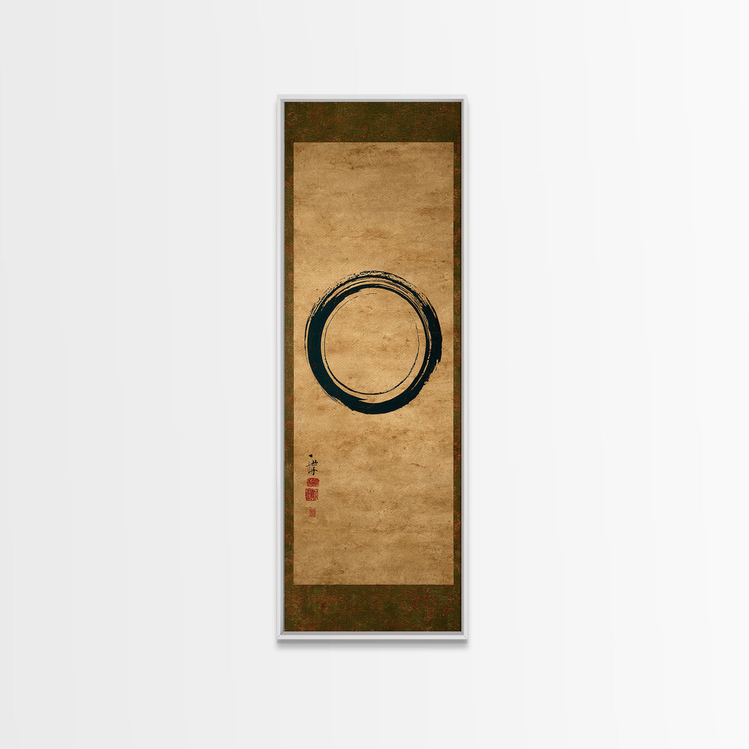 Single Black Ens Circle on Warm Paper Framed Canvas Print, Zen Art, Printable Art, Living Room Decor, Zen, Nature Prints, ZEN-1x3-61