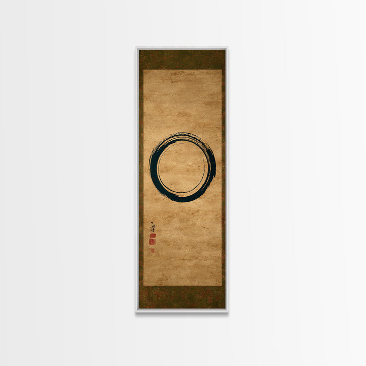 Single Black Ens Circle on Warm Paper Framed Canvas Print, Zen Art, Printable Art, Living Room Decor, Zen, Nature Prints, ZEN-1x3-61