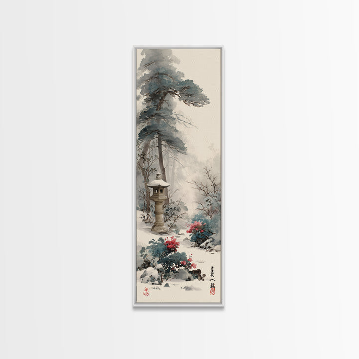 Stone Lantern in Morning Fog Without Garden Canvas Print, Zen Art, Textured Painting, Living Room Decor, Fine Art, Zen, ZEN-1x3-78