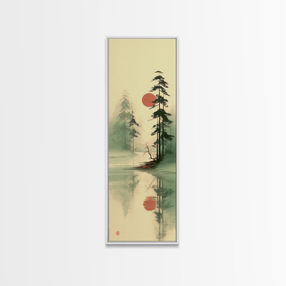Moon Reflected in Quiet Pond Canvas Print, Zen Art, Home Decor, Living Room Decor, Fine Art, Zen, Boho Wall Art, Garden Art, ZEN-1x3-94