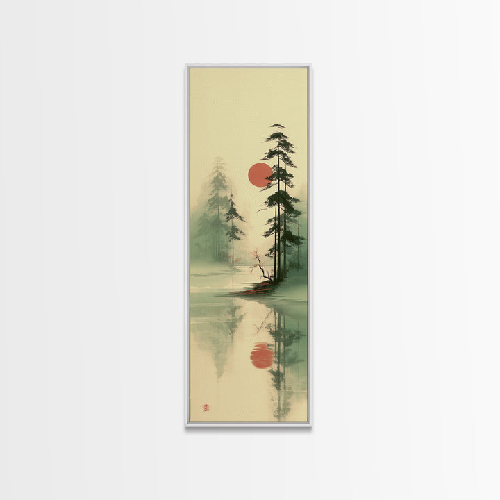 Moon Reflected in Quiet Pond Canvas Print, Zen Art, Home Decor, Living Room Decor, Fine Art, Zen, Boho Wall Art, Garden Art, ZEN-1x3-94