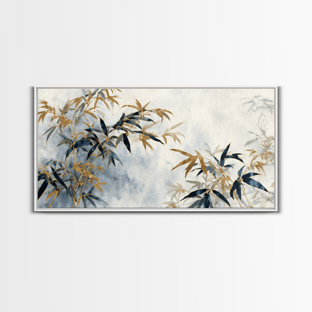 Minimal Bamboo Leaves Framed Canvas Print, Zen Art, Printable Art, Living Room Decor, Zen, Nature Prints, Japanese Decor, ZEN-2x1-13