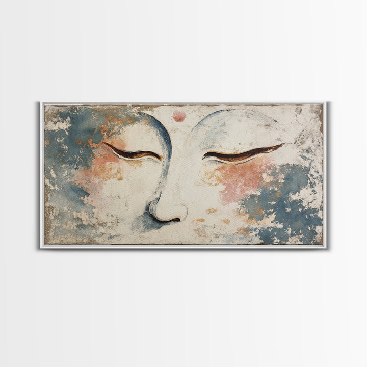Calm Face with Closed Eyes and Simple Framed Canvas Print, Zen Art, Wall Art, Living Room Decor, Oil Painting, Zen, ZEN-2x1-18