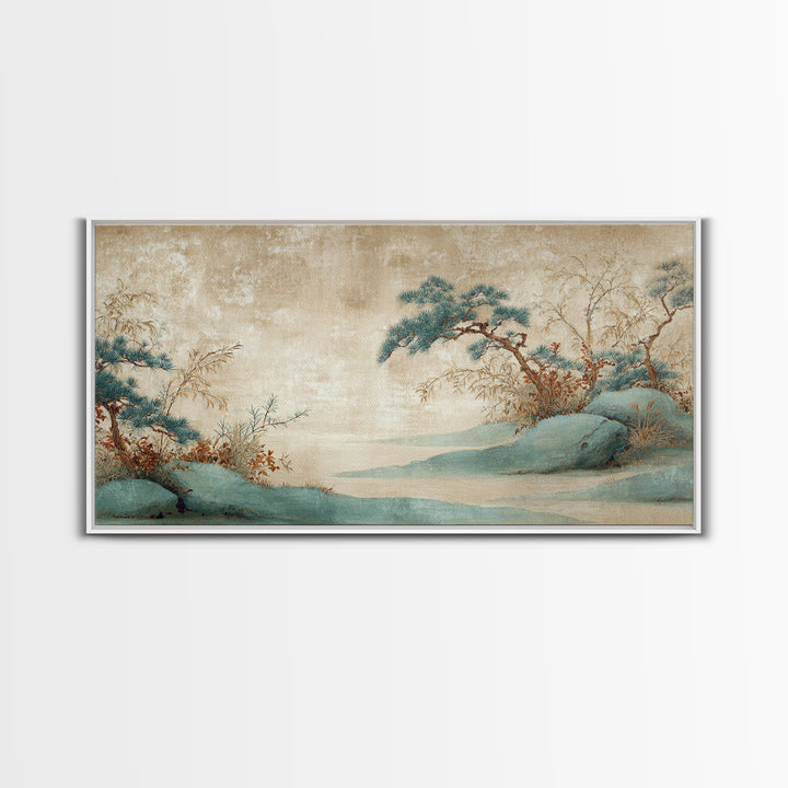 Raked Sand Garden Pattern from Above Framed Canvas Print, Zen Art, Large Wall Art, Living Room Decor, Oil Painting, Zen, ZEN-2x1-50