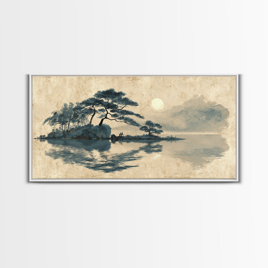 Moon Reflected in Quiet Pond Canvas Print, Zen Art, Canvas Wall Art, Living Room Decor, Fine Art, Zen, Minimalist Wall Art, ZEN-2x1-54