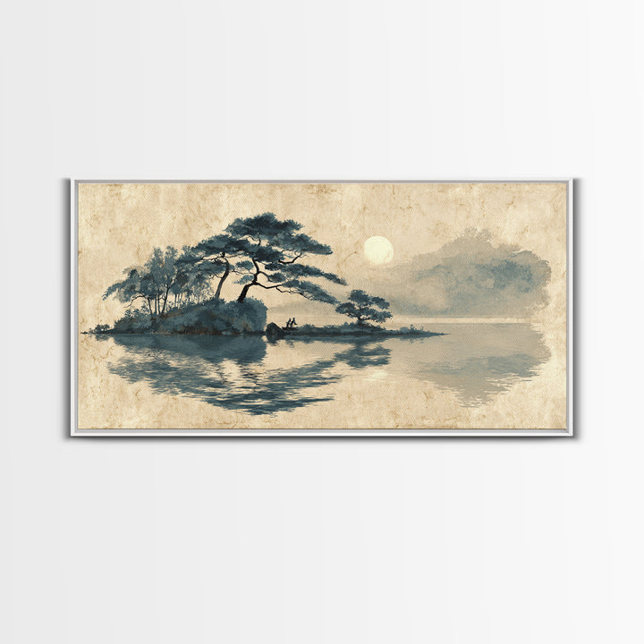 Moon Reflected in Quiet Pond Canvas Print, Zen Art, Canvas Wall Art, Living Room Decor, Fine Art, Zen, Minimalist Wall Art, ZEN-2x1-54