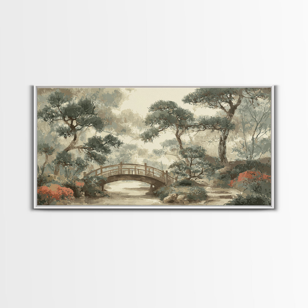 Japanese Garden Bridge Implied Through Shapes Canvas Print, Zen Art, Abstract Art, Living Room Decor, Watercolor Art, Zen, ZEN-2x1-58