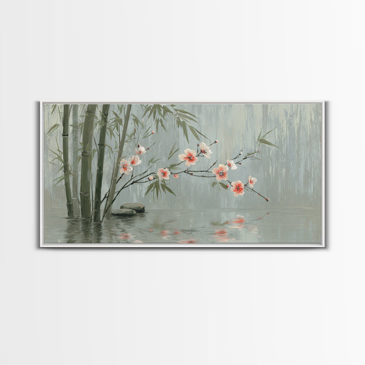 Soft Pine Silhouette Framed Canvas Print, Zen Art, Metal Wall Art, Living Room Decor, Fine Art, Zen, Japandi Wall Art, ZEN-2x1-83
