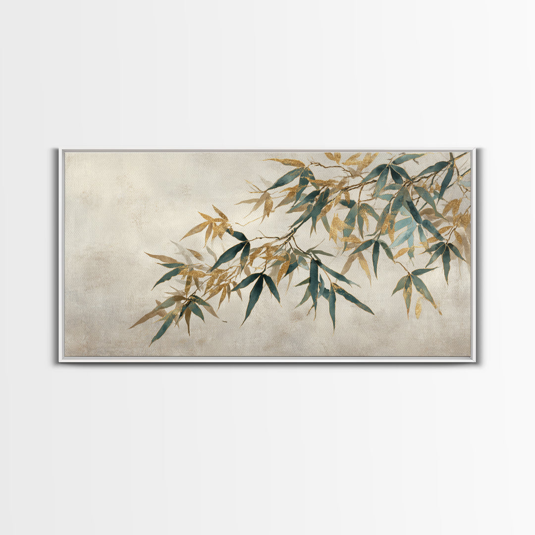 Minimal Bamboo Leaves Framed Canvas Print, Zen Art, Extra Large Wall Art, Living Room Decor, Fine Art, Zen, Boho Decor, ZEN-2x1-85