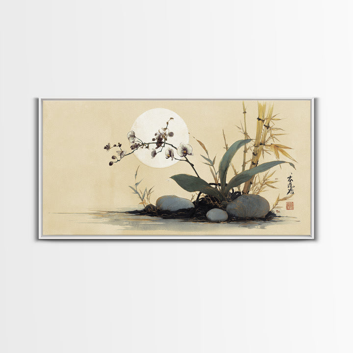 Single Orchid Stem Framed Canvas Print, Zen Art, Garden Art, Living Room Decor, Fine Art, Zen, Artist, Neutral Wall Art, ZEN-2x1-91