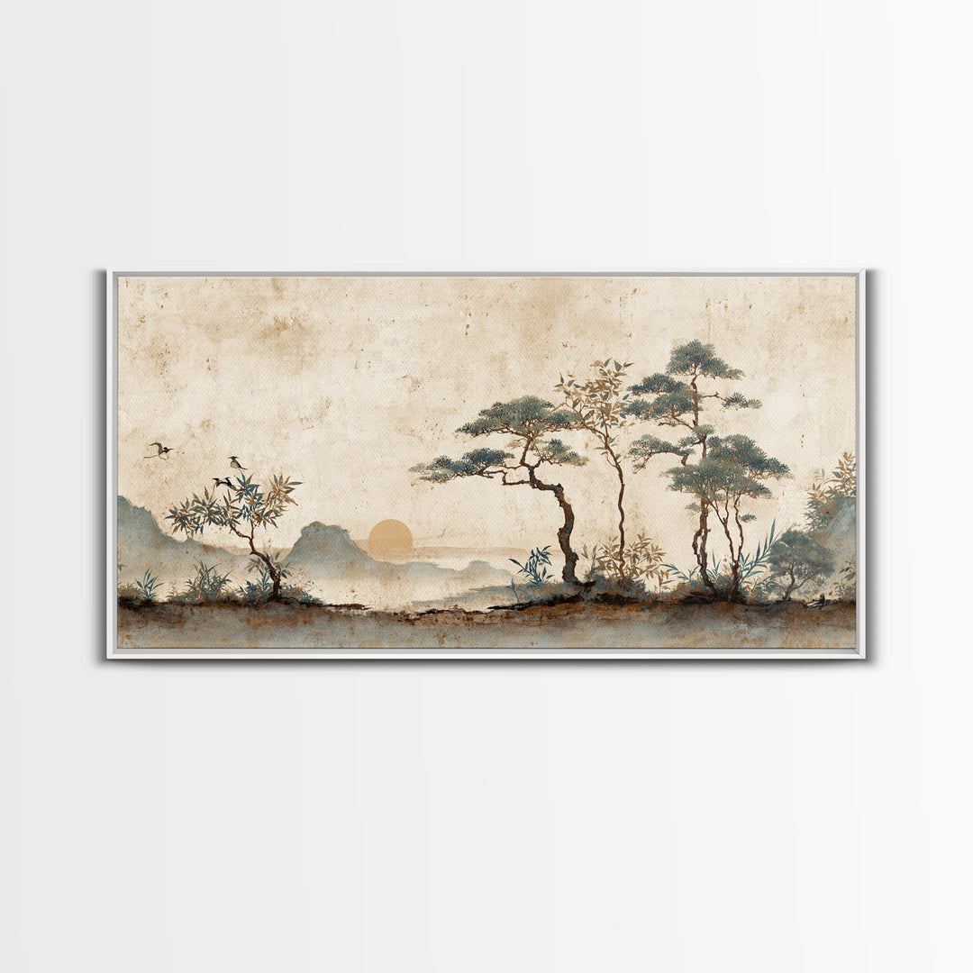 Raked Sand Garden Pattern from Above Canvas Print, Zen Art, Boho Wall Art, Living Room Decor, Watercolor Art, Zen, Flower Print, ZEN-2x1-98