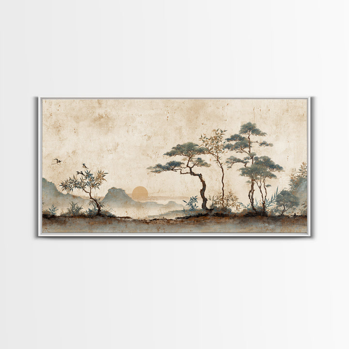 Raked Sand Garden Pattern from Above Canvas Print, Zen Art, Boho Wall Art, Living Room Decor, Watercolor Art, Zen, Flower Print, ZEN-2x1-98