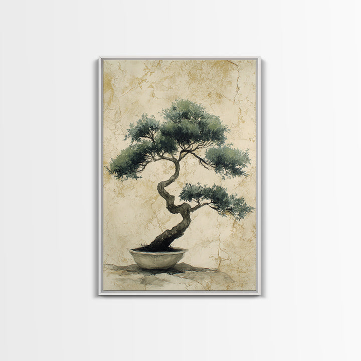 Bonsai Tree in Simple Ceramic Pot Framed Canvas Print, Zen Art, Extra Large Wall Art, Living Room Decor, Oil Painting, Zen, ZEN-2x3-20