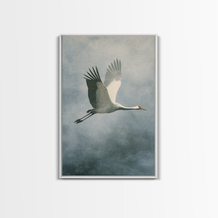 Crane Flying Across Pale Sun Framed Canvas Print, Zen Art, Metal Wall Art, Living Room Decor, Abstract Art, Zen, ZEN-2x3-56