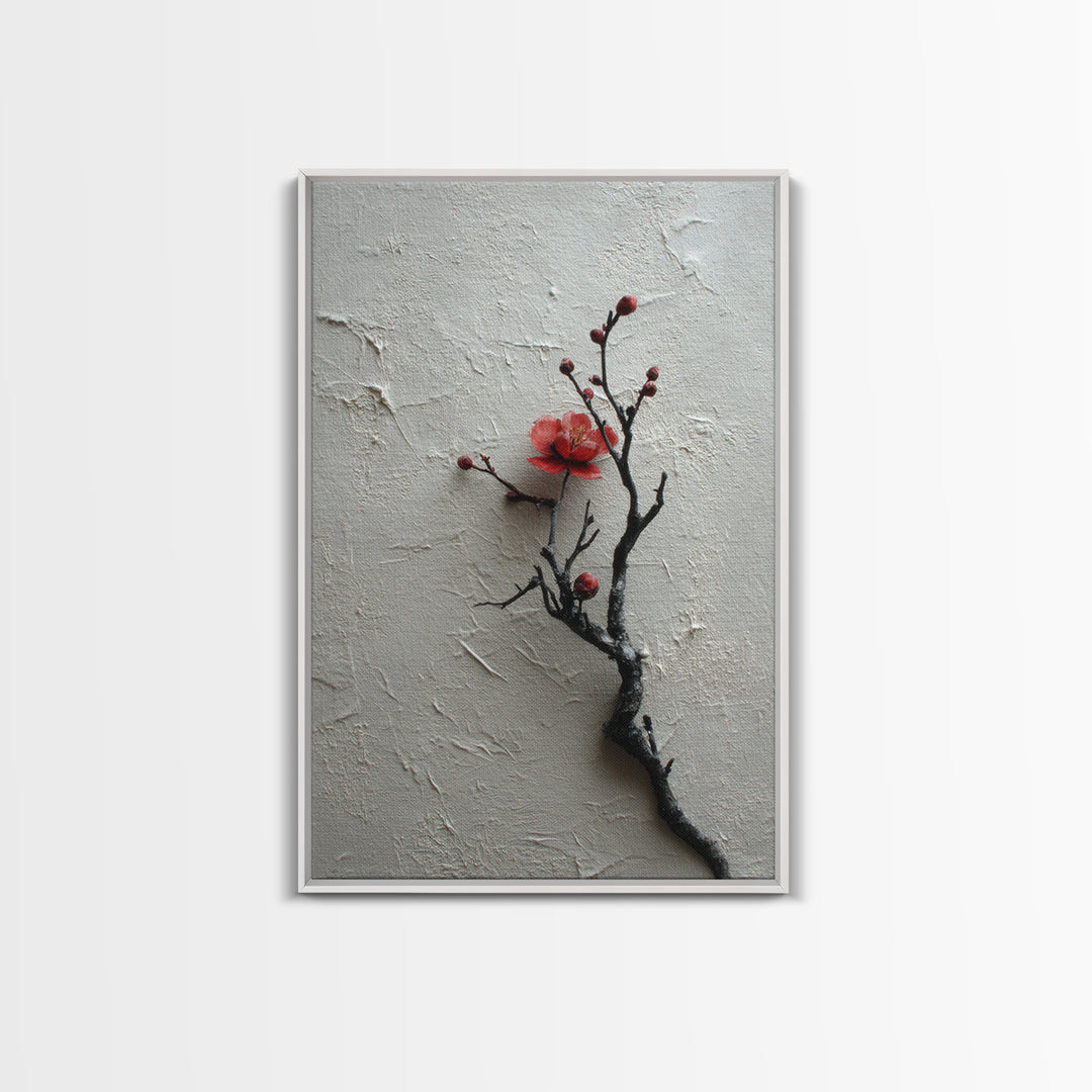 Black Branch with One Red Blossom Canvas Print, Zen Art, Japanese Decor, Living Room Decor, Oil Painting, Zen, Luxury Decor, ZEN-2x3-65