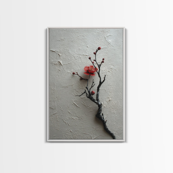 Black Branch with One Red Blossom Canvas Print, Zen Art, Japanese Decor, Living Room Decor, Oil Painting, Zen, Luxury Decor, ZEN-2x3-65