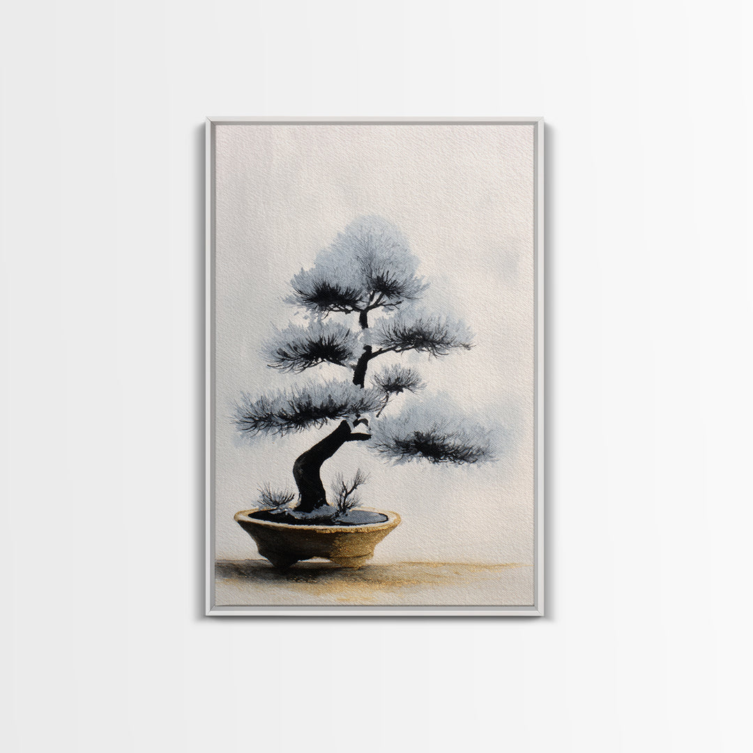 Bonsai Tree in Simple Ceramic Pot Framed Canvas Print, Zen Art, Large Wall Art, Living Room Decor, Abstract Art, Zen, ZEN-2x3-92