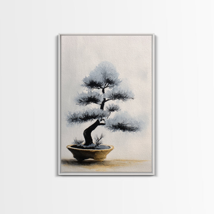 Bonsai Tree in Simple Ceramic Pot Framed Canvas Print, Zen Art, Large Wall Art, Living Room Decor, Abstract Art, Zen, ZEN-2x3-92