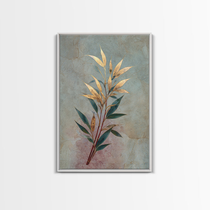 Minimal Bamboo Leaves Framed Canvas Print, Zen Art, Artist, Living Room Decor, Fine Art, Zen, Textured Painting, ZEN-2x3-97