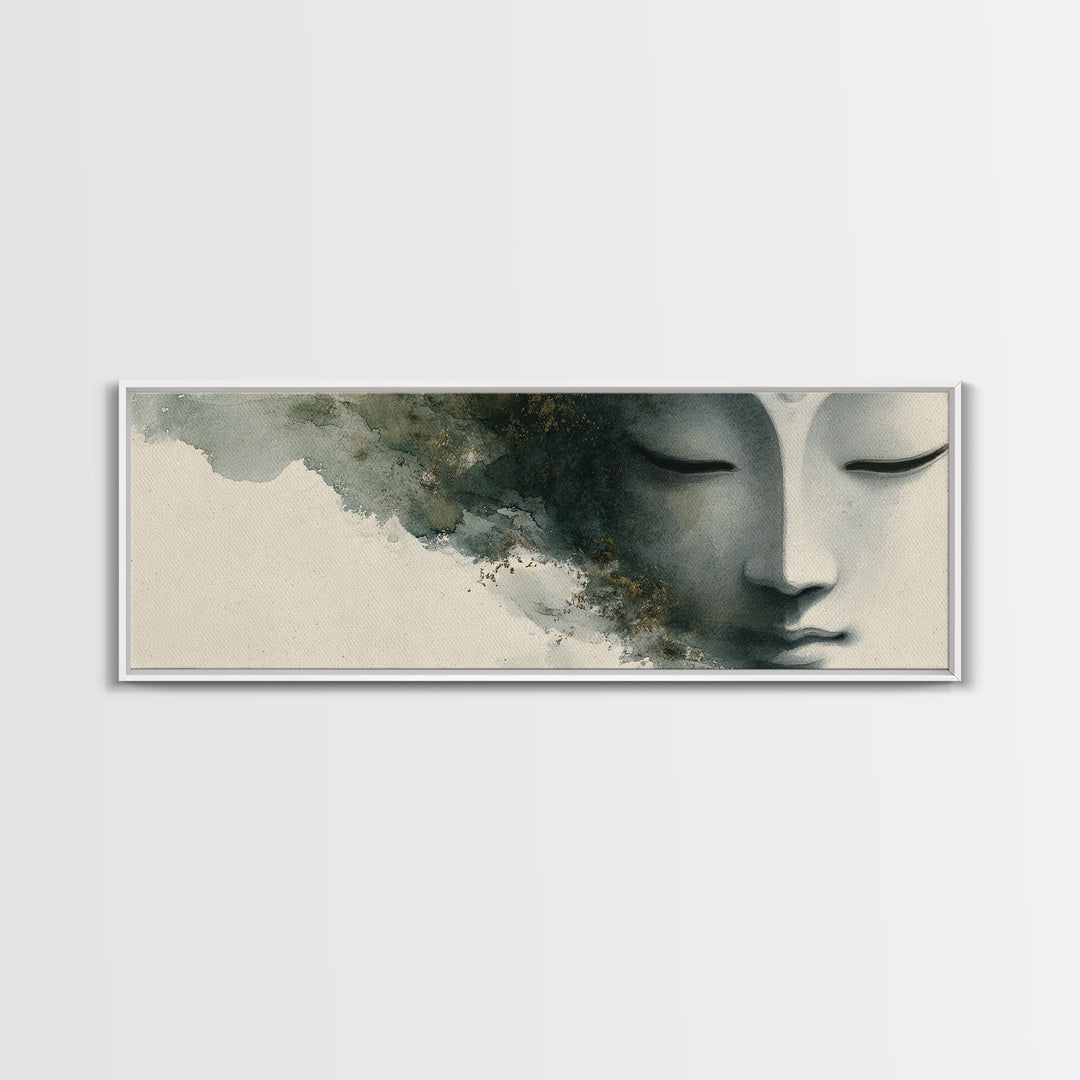 Calm Face with Closed Eyes and Simple Canvas Print, Zen Art, Japanese Art, Living Room Decor, Fine Art, Zen, Contemporary Art, ZEN-3x1-38