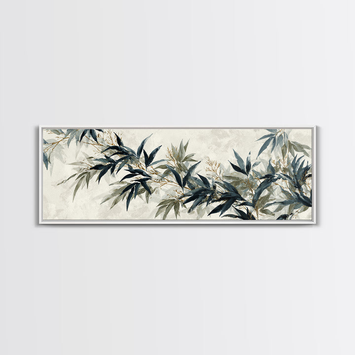Minimal Bamboo Leaves Framed Canvas Print, Zen Art, Statement Artwork, Living Room Decor, Fine Art, Zen, Printable Wall Art, ZEN-3x1-57