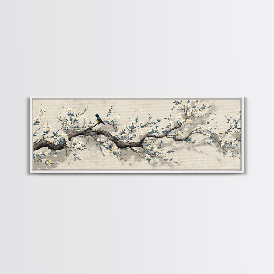 Falling Cherry Blossoms on Cream Ground Framed Canvas Print, Zen Art, Luxury Decor, Living Room Decor, Fine Art, Zen, ZEN-3x1-60