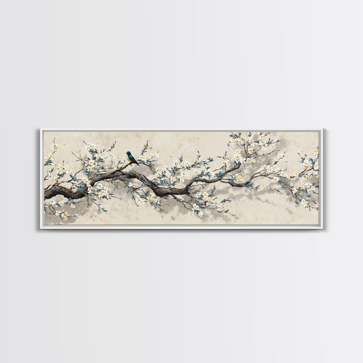 Falling Cherry Blossoms on Cream Ground Framed Canvas Print, Zen Art, Luxury Decor, Living Room Decor, Fine Art, Zen, ZEN-3x1-60