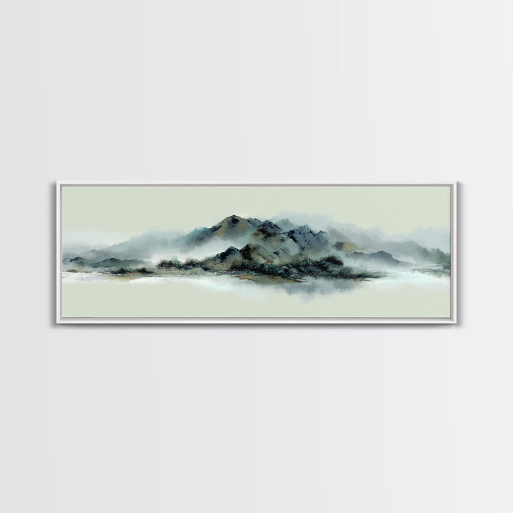 Minimal Mountain in Fog with Empty Space Framed Canvas Print, Zen Art, Luxury Decor, Living Room Decor, Fine Art, Zen, ZEN-3x1-69