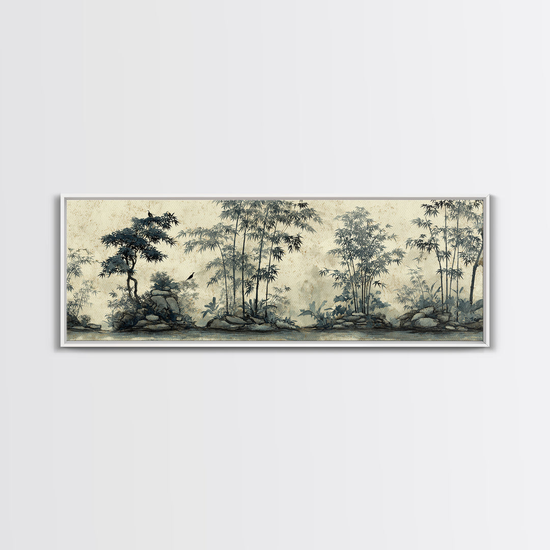 Soft Pine Silhouette Framed Canvas Print, Zen Art, Abstract Painting, Living Room Decor, Oil Painting, Zen, Gallery Decor, ZEN-3x1-79