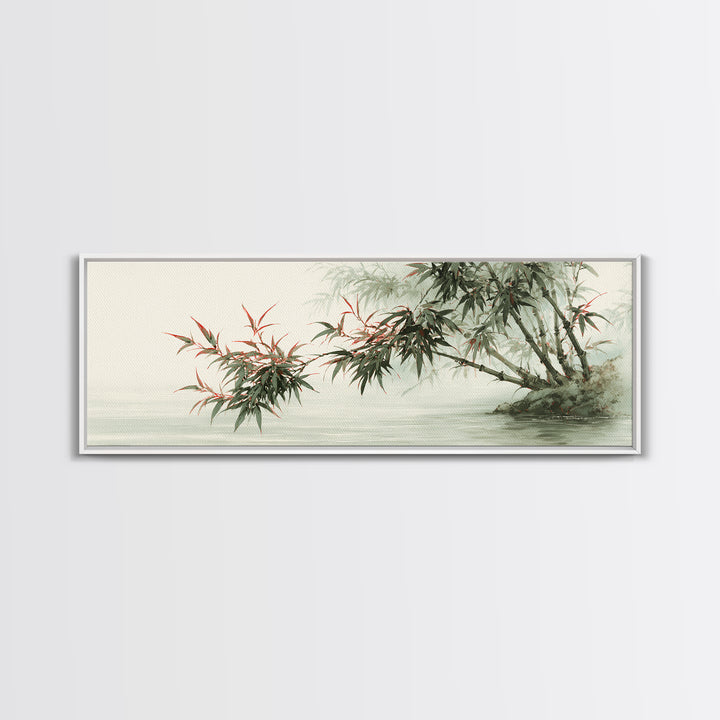 Bamboo Stalks in Sparse Ink Wash Framed Canvas Print, Zen Art, Contemporary Art, Living Room Decor, Fine Art, Zen, Wall Art, ZEN-3x1-90