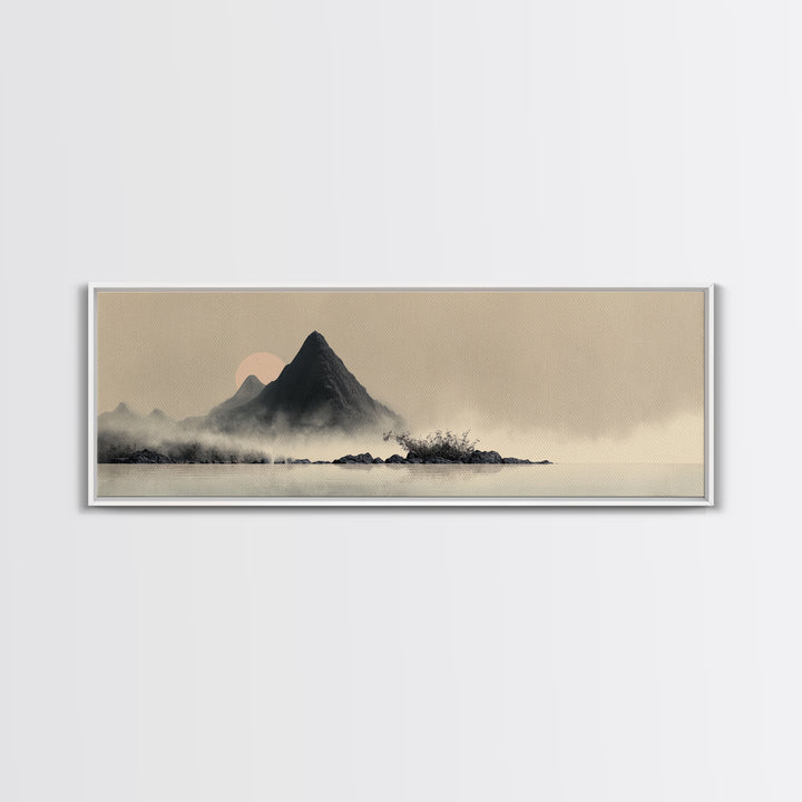 Minimal Mountain in Fog with Empty Space Canvas Print, Zen Art, Home Decor, Living Room Decor, Oil Painting, Zen, Boho Wall Art, ZEN-3x1-93