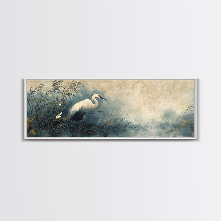 White Crane Standing Canvas Print, Zen Art, Japanese Art, Living Room Decor, Oil Painting, Zen, Contemporary Art, Gallery Decor, ZEN-3x1-95