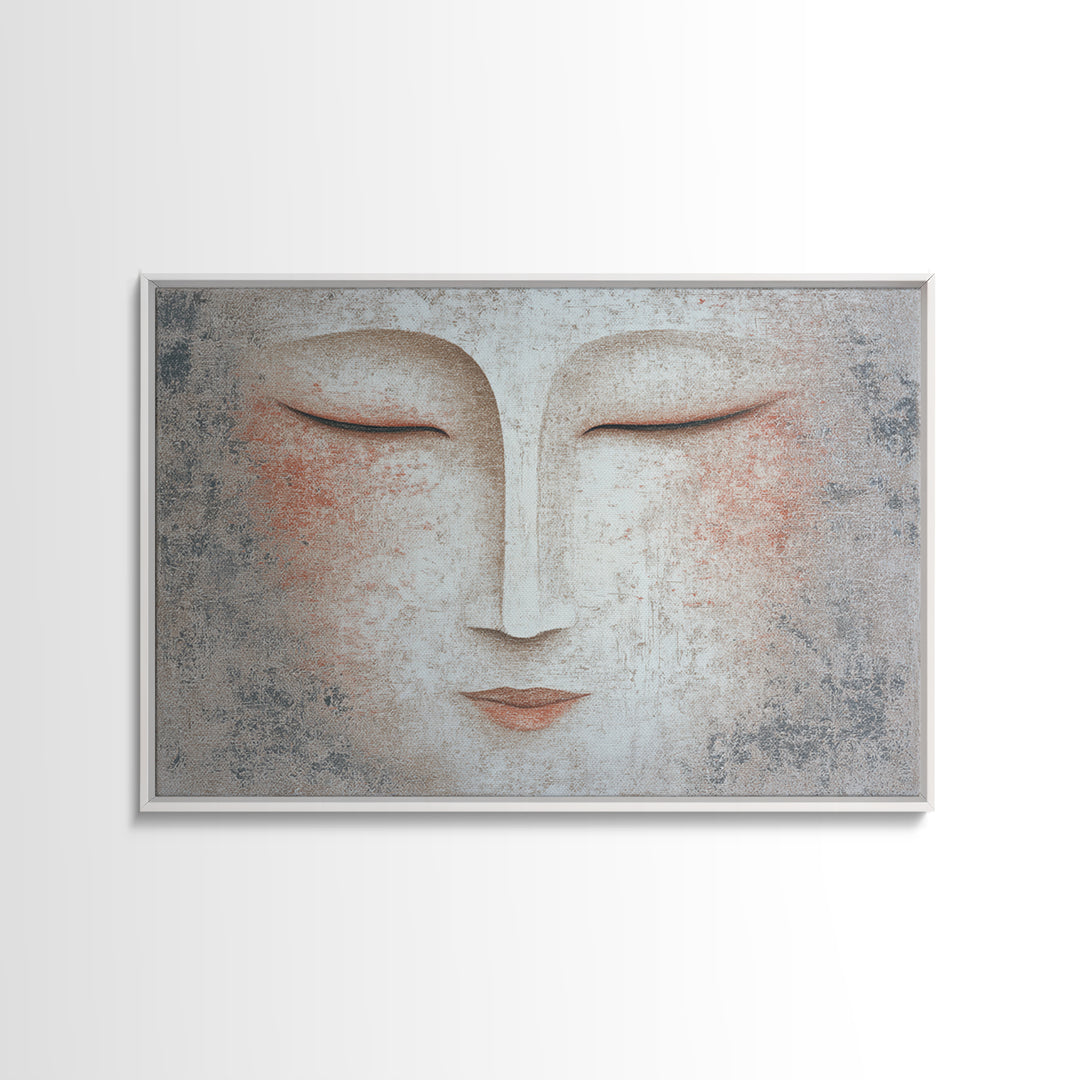 Calm Face with Closed Eyes and Simple Framed Canvas Print, Zen Art, Japanese Wall Art, Living Room Decor, Oil Painting, Zen, ZEN-3x2-2