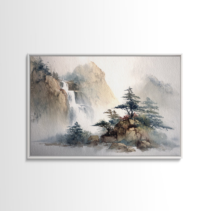 Ink Wash Waterfall Framed Canvas Print, Zen Art, Fine Art Print, Living Room Decor, Abstract Art, Zen, Printable Wall Art, ZEN-3x2-25